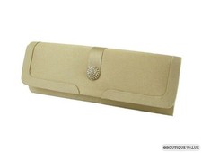 Gold Satin Envelope Shoulder Chain Clutch Rhinestones Evening Purse NEW