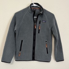 PATAGONIA Kids Boys Sherpa Fleece Full Zipper Jacket Pockets Grey Size Large 12