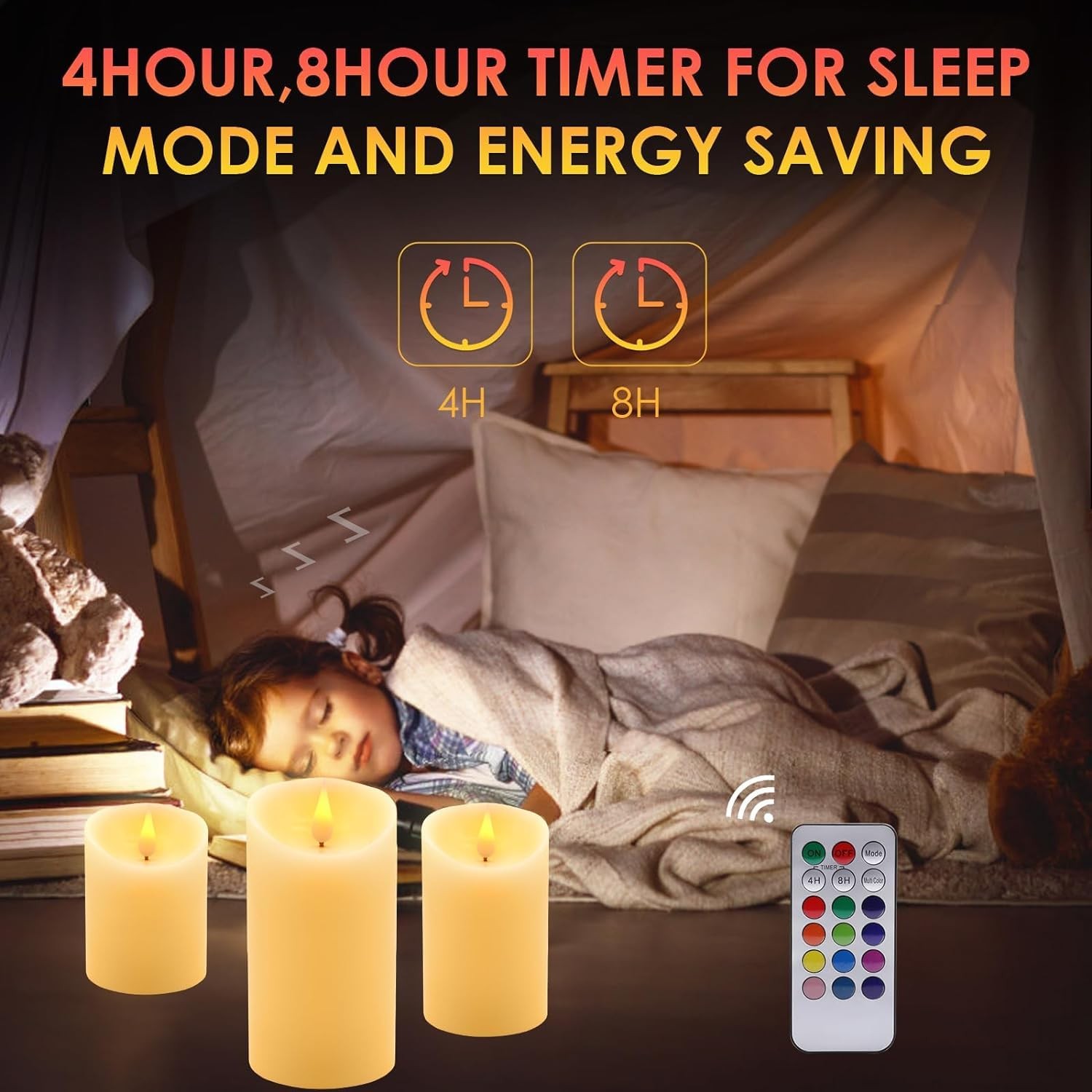 Lampe bougie LED à télécommande programmable 3 pièces à intensité variable et couleurs RGB