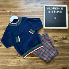 Florence Eiseman Navy Green Red Half Zip Sweater  Tartan Plaid Pants Set Boys 5