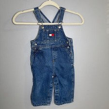 Tommy Hilfiger Vintage Denim Carpenter Overalls 12-18M Blue Snap Inseam Logo