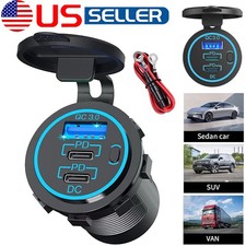 12-24V PD USB C Car Charger Socket 36W USB Outlet for Boat RV Marine Motorcycle