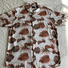 Rip Curl Short Sleeved Button Up Shirt With Palm Leaves Orange Green Size XL