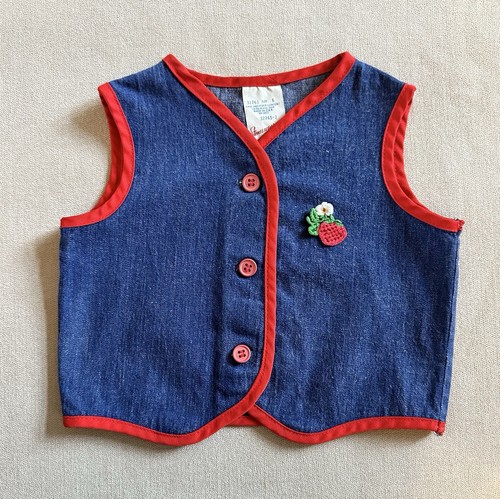 Vintage Girls Denim Strawberry Patch Vest and Shorts Set Size 6 Stoneswear 1960s - Picture 6 of 14