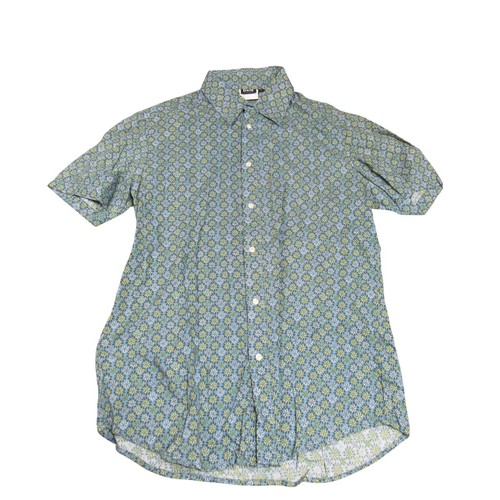 D&G Dolce & Gabbana Mens Blue Floral Geometric Short Sleeve Button Down Shirt L