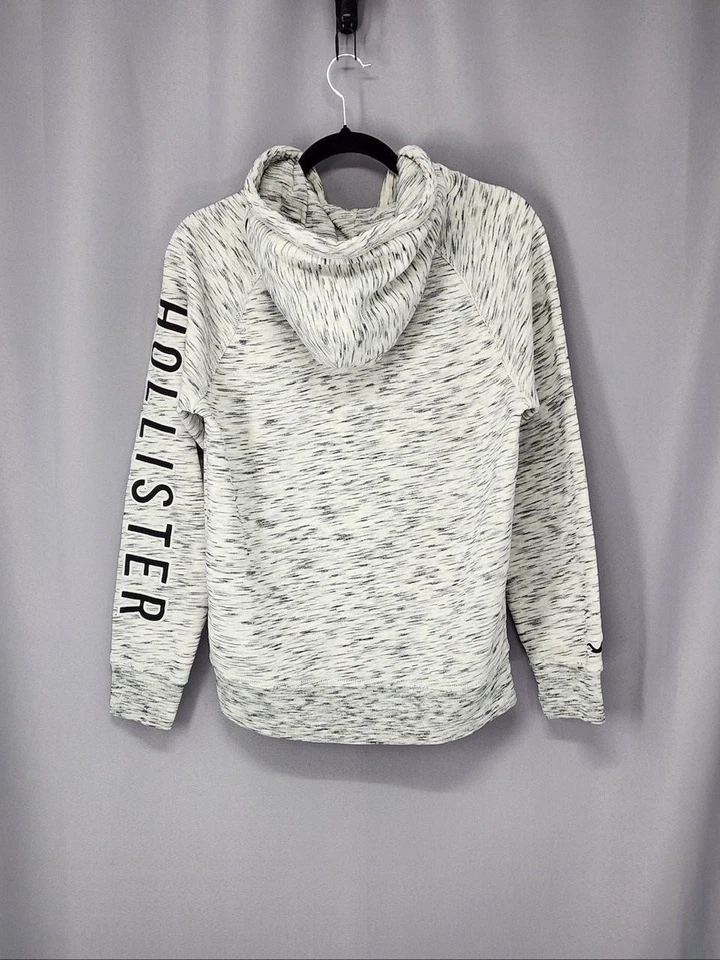 Hollister 连帽运动衫男式 XS 白色黑色标志全拉链舒适 Y2K 标志 — 第 3/4 张图片