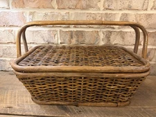 Vintage Brown Wicker Picnic Basket With Handles 16 X 11