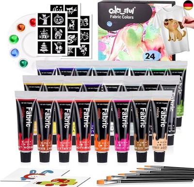Colorful Fabric Paint Set for Clothes 24 Colors - Permanent Textile Paint Kit