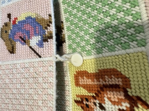 VTG HANDMADE LINED CROSS-STITCH BABY DIAPER/TOTE BAG - Afbeelding 4 van 5