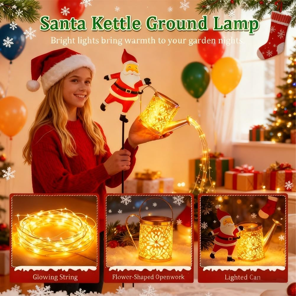 Christmas Santa Solar Kettle Lights Garden Lawn Decorative