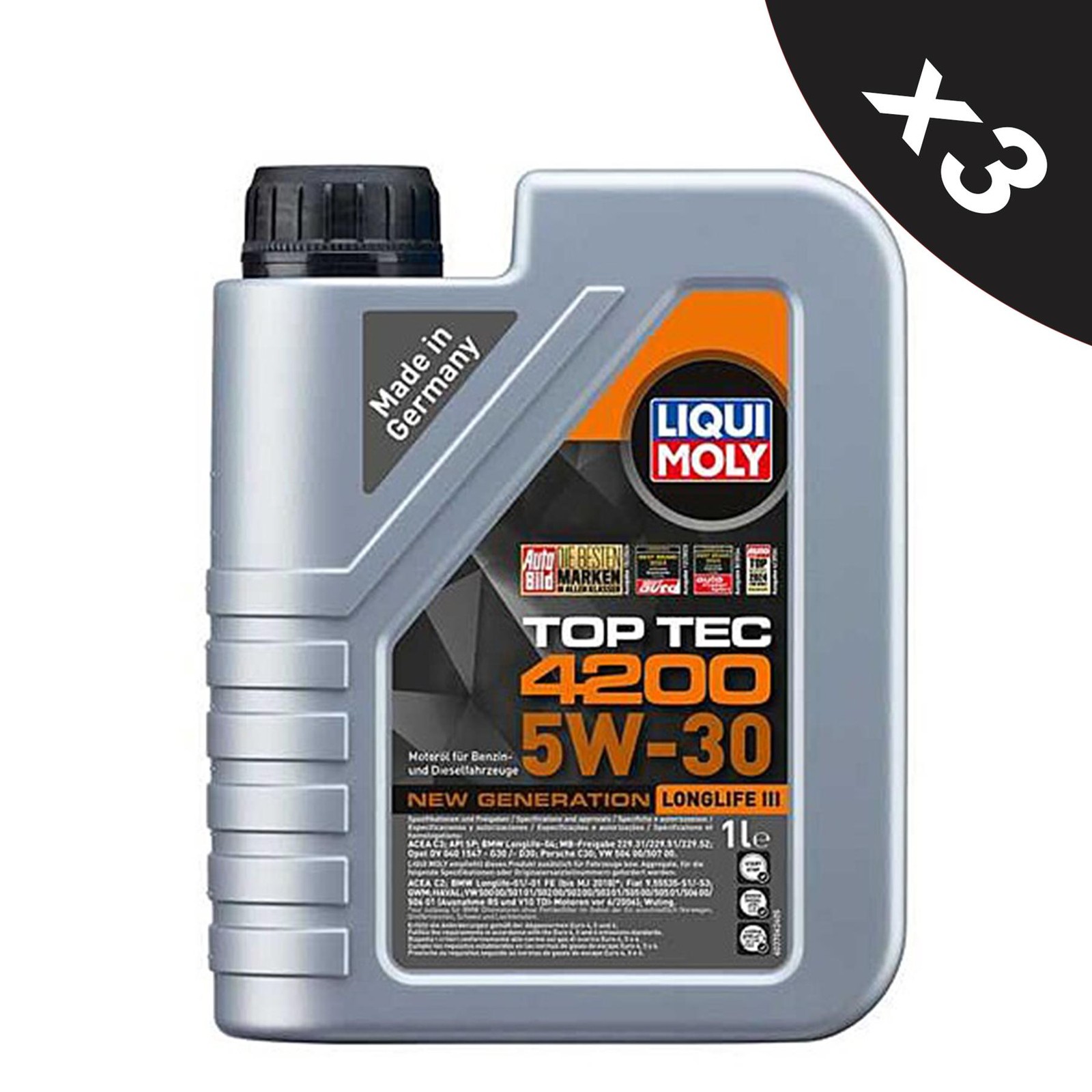 Liqui Moly 5W30 Fully Synthetic Engine Oil Top Tec 4200  504/507 Longlife 3 3x1L