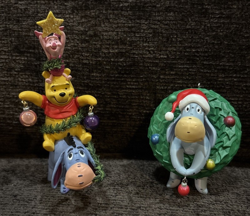 Lot of 2 Disney Hallmark Keepsake Ornaments - Winnie the Pooh, Eeyore and Piglet