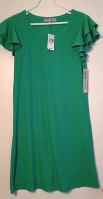 Absolutely Famous Green Crew Neck Dress W Butterfly Sleeves Women's Size M NWT