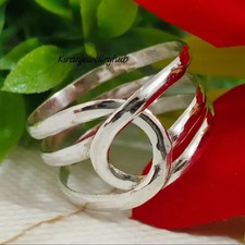 Triple Band Silver Interlock Ring  Modern Linked Loop Ring  Handmade All Size