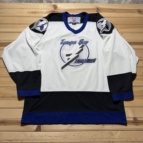 Maillot Vintage Tampa Bay Lightning – CCM NHL, Homme Taille XL, Blanc, Signé