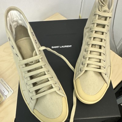 Saint Laurent SL39 Mid Top Canvas Sneaker Tan Beige Coffee White US 11