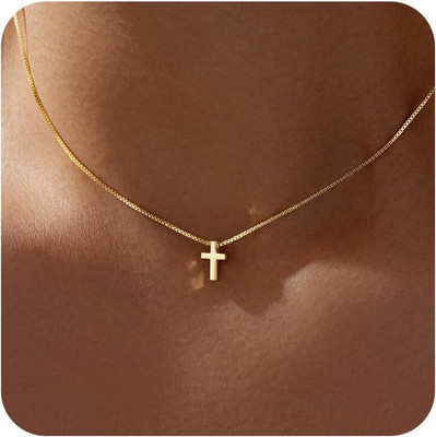 Easter Basket Stuffer Cross Necklace for Women Girls, Dainty 14K Gold Silver Pla