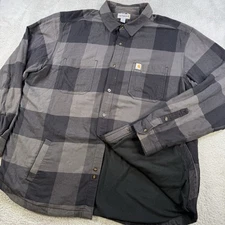 Carhartt Shirt Jacket Mens 2XL Grey Hamilton Fleece Lined Jac Plaid Shacket