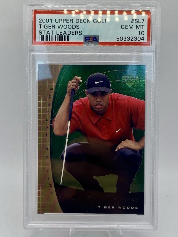 2001 UPPER DECK STAT LEADERS SL7 TIGER WOODS PSA 10 RC