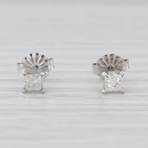 0.26ctw Princess Diamond Stud Earrings 14k White Gold Studs