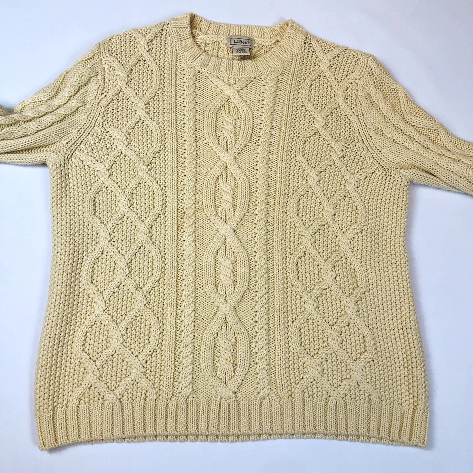 Suéter LL Bean Kids Mezcla de Lana Pescador Tejido con Cable Marfil Talla Grande 14-16 Foto 2 de 4