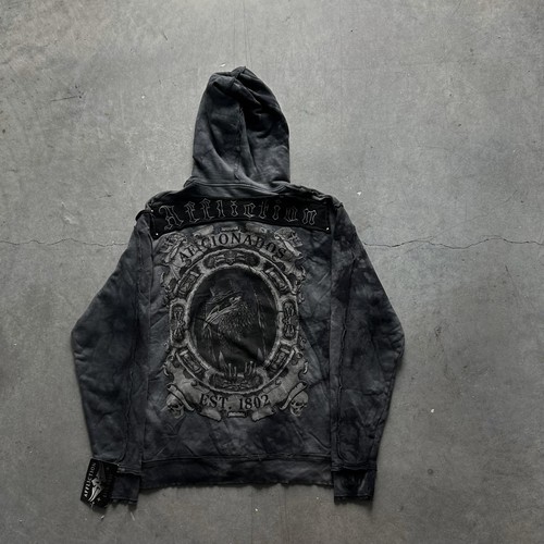 Vintage Y2K Affliction Zip Up Hoodie Men’s XL Grey Cross Crow Grunge NWT RARE - Picture 4 of 8