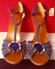 Marc Jacobs blue suede leather crystal flower T-strap dress sandals size 9 new