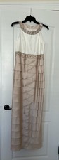 JESSICA HOWARD WOMEN S WHITE AND CHAMPAGNE TIERED SLEEVELESS GOWN SIZE 8