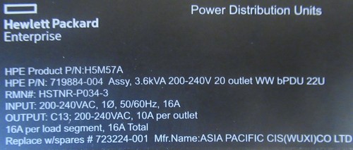New HPE H5M57A Basic 3.6kVA 240V/16A 20 Outlets C13/Vertical WW PDU 719884-004 - Picture 7 of 7
