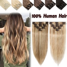 Clip In Real Remy Human Hair Extensions AAAA Highlight 8PCS Full Head 8-24inch