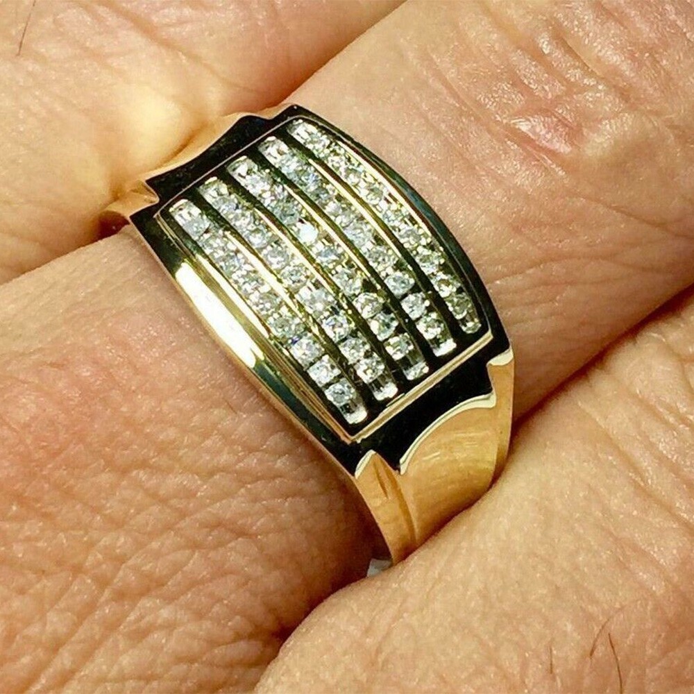 1.75 Ct Natural Moissanite Mens Yellow Gold Plated Silver Wedding Band Ring  -image