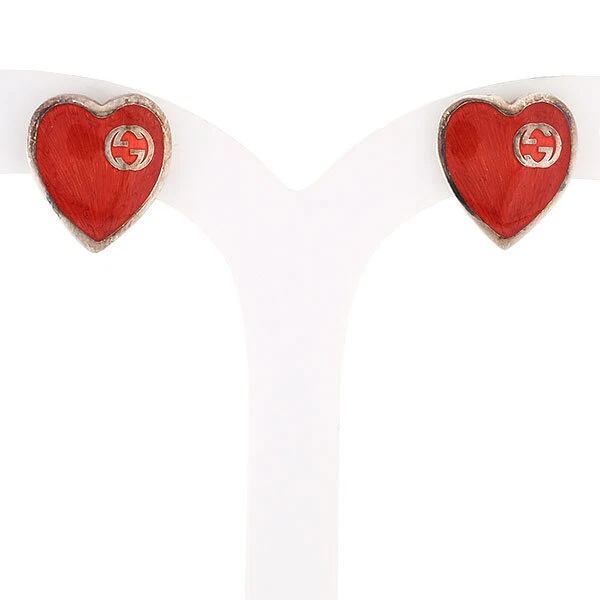 Boucles d'oreilles clou GUCCI SV925 imbriquées G argent cœur femmes accessoires avec boîte