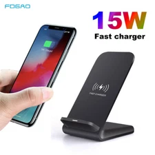 US 15W Wireless Fast Charger Charging Stand Dock For Apple iPhone Samsung Galaxy