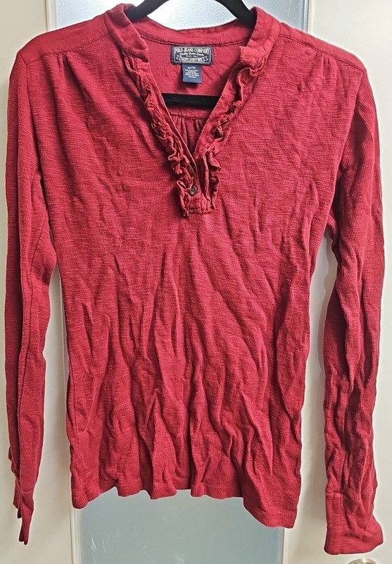 Polo Jeans Company Red Cotton Long Sleeve Top Shirt Blouse Sz M Excellent!