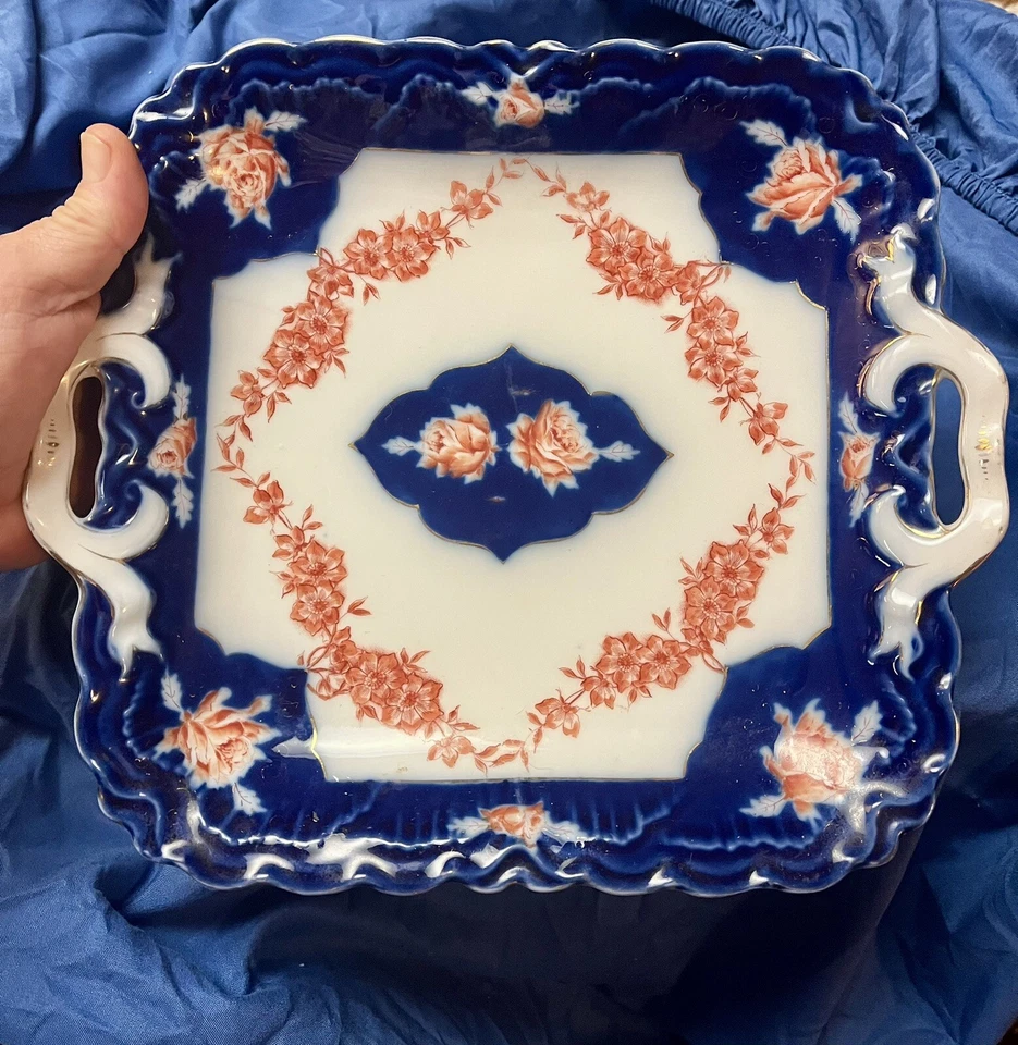 Hermoso Plato Antiguo Victoriano Inglés Imari Porcelana Pastel Plato Naranja Rosas Foto 2 de 4