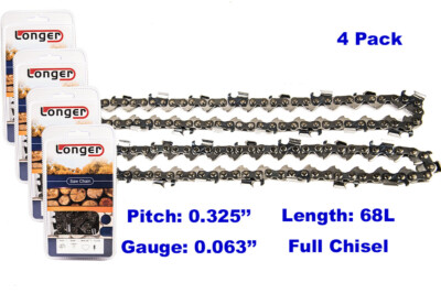 4pcs 18'' Chainsaw Chain Blade Full Chisel .325 Pitch .063 Gauge 68 DL For STIHL