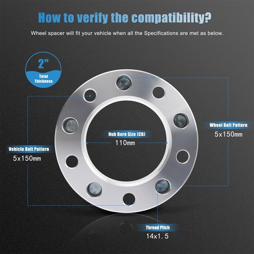 (4) 5x150 Wheel Spacers 2 inch M14x1.5 108CB For Toyota Tundra Sequoia 2008-2021 - Picture 2 of 12
