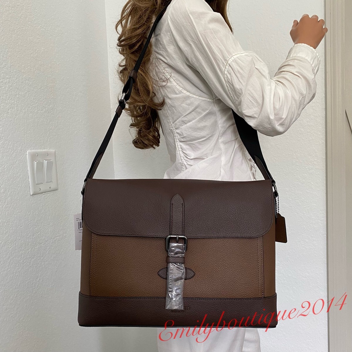 NWT Coach 89894 Hudson Messenger In Colorblock Tobacco Mahagony 