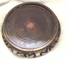 Oriental Footed Carved Wood Display Stand Vase Figurine Base  3 3/4” Top Dia