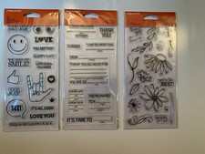 Lot Of 3 Fiskars Clear Stamps 4"X8" - All Smiles, Fill In The Blank, Petals