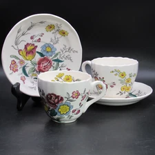 Spode Flat Cup & Saucer, Gainsborough, Two Sets (4 Pcs), Black Mark,  7 oz Cup