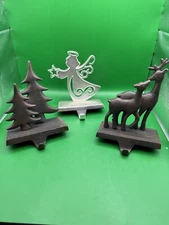 Heavy Stocking Hangers Mommy Deer and Baby, Trees and Angel in metal (003)