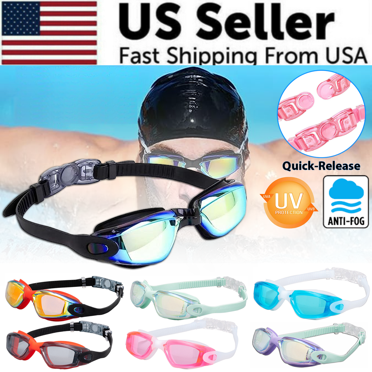Clear Comfortable Swimming Goggles UV- Anti-Fog Swim Glasses