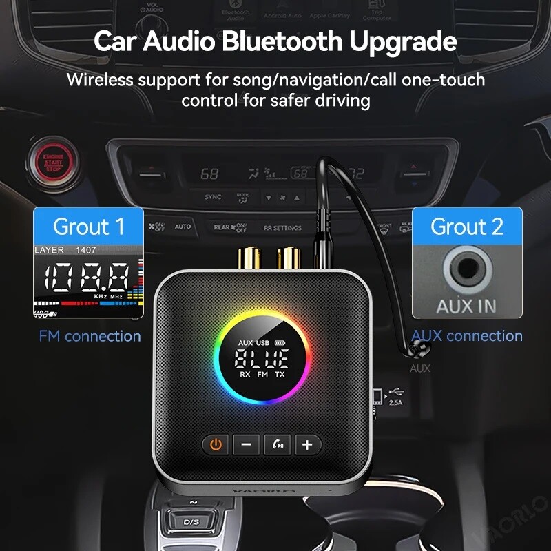 Adaptador Bluetooth 5.4 4 En 1 – Transmisor Y Receptor, Jack 3.5mm, USB-C, Pantalla Digital, TF