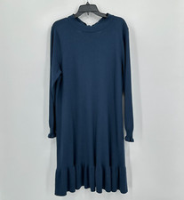 Loft Sweater Dress Womens Plus Size 14 Blue Ruffle Cuff Sleeve Keyhole Tie Shift