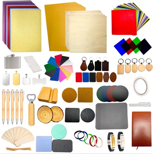 135 PCS Laser Engraving Material Kit 27 Kinds Laser Engraver Blanks for Laser...