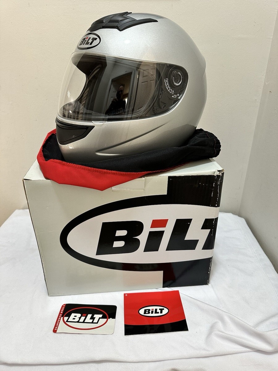 NEW BILT Model BLH Full Face Motorcycle Helmet SILVER Size S