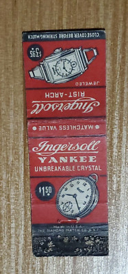 Vintage Matchbook Cover INGERSOLL YANKEE UNBREAKABLE CRYSTAL RIST ARCH
