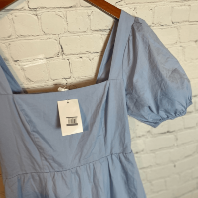ASTR Poplin Tiered Midi Dress S Puff Sleeve Blue NWT | eBay
