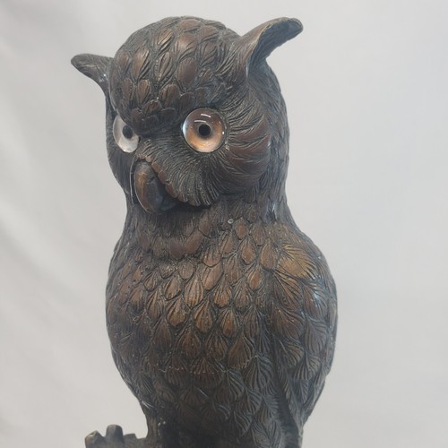 VTG Theodore Alexander Bronze Owl Sculpture On Wood Base 16" Tall Desk Decor - Picture 16 of 17